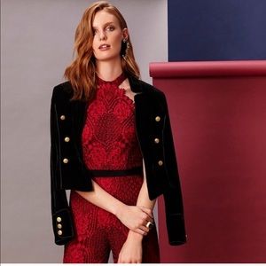 INTERMIX *Gardot* black velvet gold hardware military chic jacket S